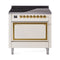 ILVE Nostalgie II Noblesse 36-Inch 3.5 Cu. Ft. Induction Range with 6 Elements and Solid Door in Antique White with Brass Trim (UNI366QNMPAWG)