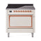 ILVE Nostalgie II Noblesse 36-Inch 3.5 Cu. Ft. Induction Range with 6 Elements and Solid Door in Antique White with Copper Trim (UNI366QNMPAWP)