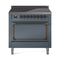 ILVE Nostalgie II Noblesse 36-Inch 3.5 Cu. Ft. Induction Range with 6 Elements and Solid Door in Blue Grey with Burnished Bronze Trim (UNI366QNMPBGB)