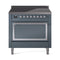 ILVE Nostalgie II Noblesse 36-Inch 3.5 Cu. Ft. Induction Range with 6 Elements and Solid Door in Blue Grey with Chrome Trim (UNI366QNMPBGC)