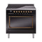 ILVE Nostalgie II Noblesse 36-Inch 3.5 Cu. Ft. Induction Range with 6 Elements and Solid Door in Glossy Black with Burnished Bronze Trim (UNI366QNMPBKB)