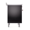 Glossy black induction range back panel with copper handle and adjustable feet