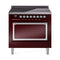 ILVE Nostalgie II Noblesse 36-Inch 3.5 Cu. Ft. Induction Range with 6 Elements and Solid Door in Burgundy with Chrome Trim (UNI366QNMPBUC)
