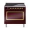 ILVE Nostalgie II Noblesse 36-Inch 3.5 Cu. Ft. Induction Range with 6 Elements and Solid Door in Burgundy with Brass Trim (UNI366QNMPBUG)