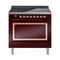 ILVE Nostalgie II Noblesse 36-Inch 3.5 Cu. Ft. Induction Range with 6 Elements and Solid Door in Burgundy with Copper Trim (UNI366QNMPBUP)