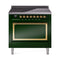 ILVE Nostalgie II Noblesse 36-Inch 3.5 Cu. Ft. Induction Range with 6 Elements and Solid Door in Emerald Green with Brass Trim (UNI366QNMPEGG)