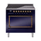 ILVE Nostalgie II Noblesse 36-Inch 3.5 Cu. Ft. Induction Range with 6 Elements and Solid Door in Midnight Blue with Burnished Bronze Trim (UNI366QNMPMBB)