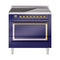 ILVE Nostalgie II Noblesse 36-Inch 3.5 Cu. Ft. Induction Range with 6 Elements and Solid Door in Midnight Blue with Brass Trim (UNI366QNMPMBG)