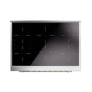 Induction range control panel screen with dark glass and indicator line markings