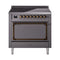 ILVE Nostalgie II Noblesse 36-Inch 3.5 Cu. Ft. Induction Range with 6 Elements and Solid Door in Matte Graphite with Burnished Bronze Trim (UNI366QNMPMGB)