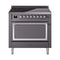 ILVE Nostalgie II Noblesse 36-Inch 3.5 Cu. Ft. Induction Range with 6 Elements and Solid Door in Matte Graphite with Chrome Trim (UNI366QNMPMGC)