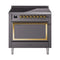 ILVE Nostalgie II Noblesse 36-Inch 3.5 Cu. Ft. Induction Range with 6 Elements and Solid Door in Matte Graphite with Brass Trim (UNI366QNMPMGG)
