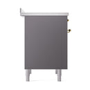 Matte graphite range side panel with solid door and brass knob accents