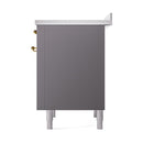 Matte graphite range side panel with solid door and two brass knobs