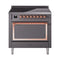 ILVE Nostalgie II Noblesse 36-Inch 3.5 Cu. Ft. Induction Range with 6 Elements and Solid Door in Matte Graphite with Copper Trim (UNI366QNMPMGP)