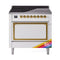 ILVE Nostalgie II Noblesse 36-Inch 3.5 Cu. Ft. Induction Range with 6 Elements and Solid Door in RAL with Brass Trim (UNI366QNMPRAG)