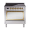 ILVE Nostalgie II Noblesse 36-Inch 3.5 Cu. Ft. Induction Range with 6 Elements and Solid Door in Stainless Steel with Brass Trim (UNI366QNMPSSG)