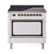 ILVE Nostalgie II Noblesse 36-Inch 3.5 Cu. Ft. Induction Range with 6 Elements and Solid Door in White with Burnished Bronze Trim (UNI366QNMPWHB)