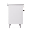 White solid oven door with bronze handle accents and sturdy cabinet legs