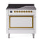 ILVE Nostalgie II Noblesse 36-Inch 3.5 Cu. Ft. Induction Range with 6 Elements and Solid Door in White with Brass Trim (UNI366QNMPWHG)