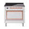 ILVE Nostalgie II Noblesse 36-Inch 3.5 Cu. Ft. Induction Range with 6 Elements and Solid Door in White with Copper Trim (UNI366QNMPWHP)