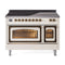 ILVE Nostalgie II Noblesse 48-Inch 5.02 Cu. Ft. Dual Oven Induction Range with 6 Elements and Triple Glass Door in Antique White with Burnished Bronze Trim (UNI486NMPAWB)