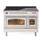 ILVE Nostalgie II Noblesse 48-Inch 5.02 Cu. Ft. Dual Oven Induction Range with 6 Elements and Triple Glass Door in Antique White with Chrome Trim (UNI486NMPAWC)