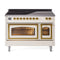 ILVE Nostalgie II Noblesse 48-Inch 5.02 Cu. Ft. Dual Oven Induction Range with 6 Elements and Triple Glass Door in Antique White with Brass Trim (UNI486NMPAWG)