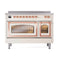 ILVE Nostalgie II Noblesse 48-Inch 5.02 Cu. Ft. Dual Oven Induction Range with 6 Elements and Triple Glass Door in Antique White with Copper Trim (UNI486NMPAWP)