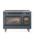 ILVE Nostalgie II Noblesse 48-Inch 5.02 Cu. Ft. Dual Oven Induction Range with 6 Elements and Triple Glass Door in Blue Grey with Burnished Bronze Trim (UNI486NMPBGB)