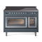 ILVE Nostalgie II Noblesse 48-Inch 5.02 Cu. Ft. Dual Oven Induction Range with 6 Elements and Triple Glass Door in Blue Grey with Chrome Trim (UNI486NMPBGC)