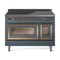 ILVE Nostalgie II Noblesse 48-Inch 5.02 Cu. Ft. Dual Oven Induction Range with 6 Elements and Triple Glass Door in Blue Grey with Brass Trim (UNI486NMPBGG)