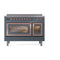 ILVE Nostalgie II Noblesse 48-Inch 5.02 Cu. Ft. Dual Oven Induction Range with 6 Elements and Triple Glass Door in Blue Grey with Copper Trim (UNI486NMPBGP)