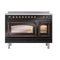 ILVE Nostalgie II Noblesse 48-Inch 5.02 Cu. Ft. Dual Oven Induction Range with 6 Elements and Triple Glass Door in Glossy Black with Burnished Bronze Trim (UNI486NMPBKB)