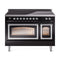 ILVE Nostalgie II Noblesse 48-Inch 5.02 Cu. Ft. Dual Oven Induction Range with 6 Elements and Triple Glass Door in Glossy Black with Chrome Trim (UNI486NMPBKC)