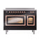 ILVE Nostalgie II Noblesse 48-Inch 5.02 Cu. Ft. Dual Oven Induction Range with 6 Elements and Triple Glass Door in Glossy Black with Copper Trim (UNI486NMPBKP)