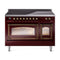 ILVE Nostalgie II Noblesse 48-Inch 5.02 Cu. Ft. Dual Oven Induction Range with 6 Elements and Triple Glass Door in Burgundy with Burnished Bronze Trim (UNI486NMPBUB)
