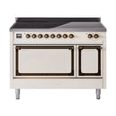 Antique white induction range with bronze-trim cooktop and two oven doors