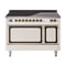 ILVE Nostalgie II Noblesse 48-Inch 5.02 Cu. Ft. Dual Oven Induction Range with 6 Elements and Solid Door in Antique White with Burnished Bronze Trim (UNI486QNMPAWB)