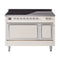 ILVE Nostalgie II Noblesse 48-Inch 5.02 Cu. Ft. Dual Oven Induction Range with 6 Elements and Solid Door in Antique White with Chrome Trim (UNI486QNMPAWC)