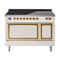 ILVE Nostalgie II Noblesse 48-Inch 5.02 Cu. Ft. Dual Oven Induction Range with 6 Elements and Solid Door in Antique White with Brass Trim (UNI486QNMPAWG)