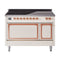 ILVE Nostalgie II Noblesse 48-Inch 5.02 Cu. Ft. Dual Oven Induction Range with 6 Elements and Solid Door in Antique White with Copper Trim (UNI486QNMPAWP)