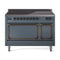 ILVE Nostalgie II Noblesse 48-Inch 5.02 Cu. Ft. Dual Oven Induction Range with 6 Elements and Solid Door in Blue Grey with Burnished Bronze Trim (UNI486QNMPBGB)