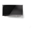 Blue grey induction range front panel with dark glass oven door