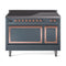 ILVE Nostalgie II Noblesse 48-Inch 5.02 Cu. Ft. Dual Oven Induction Range with 6 Elements and Solid Door in Blue Grey with Copper Trim (UNI486QNMPBGP)