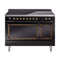ILVE Nostalgie II Noblesse 48-Inch 5.02 Cu. Ft. Dual Oven Induction Range with 6 Elements and Solid Door in Glossy Black with Burnished Bronze Trim (UNI486QNMPBKB)