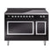 ILVE Nostalgie II Noblesse 48-Inch 5.02 Cu. Ft. Dual Oven Induction Range with 6 Elements and Solid Door in Glossy Black with Chrome Trim (UNI486QNMPBKC)