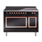 ILVE Nostalgie II Noblesse 48-Inch 5.02 Cu. Ft. Dual Oven Induction Range with 6 Elements and Solid Door in Glossy Black with Copper Trim (UNI486QNMPBKP)