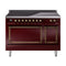 ILVE Nostalgie II Noblesse 48-Inch 5.02 Cu. Ft. Dual Oven Induction Range with 6 Elements and Solid Door in Burgundy with Burnished Bronze Trim (UNI486QNMPBUB)