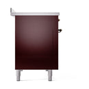 Burgundy solid door oven base with white legs and bronze handle posts